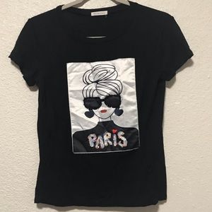 Womens Size M Black Graphic Face Paris Tee-Shirt by Occasion
